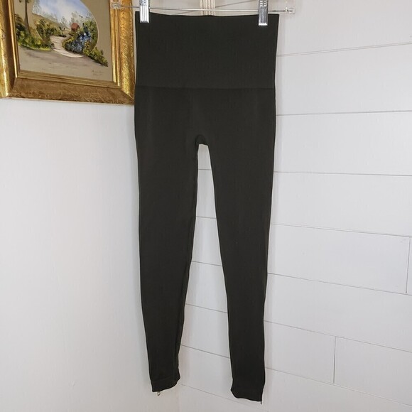 Spanx Look At Me Now Side Zip Leggings Deep Olive Green Slimming Shapewear Small - Picture 3 of 6